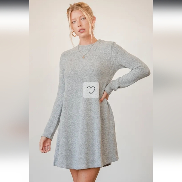 Lulus harmonious light grey angora wool mock neck long sleeve swing dress - Picture 1 of 10